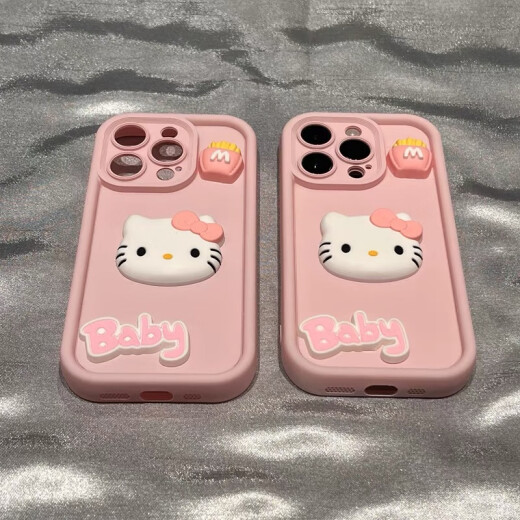 Japanese and Korean three-dimensional Hello Kitty cat suitable for iphone15pro Apple 13 mobile phone protective case 11 skin-friendly feeling 1 large hole bubble-antique white + OK Pacha dog iPhoneXR