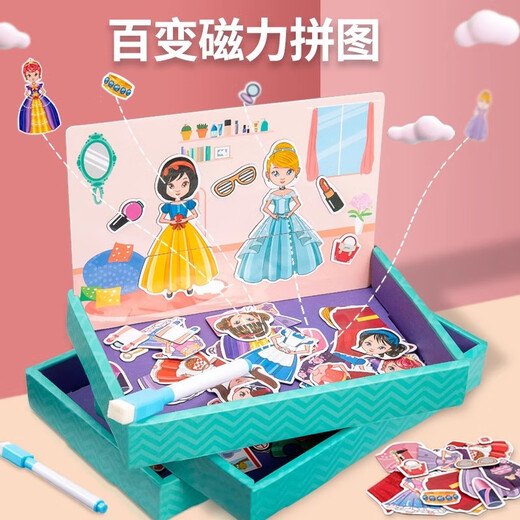 Nord-E-Familie Kindermagnetpuzzle Magnetische Aufkleber Puzzle Hirnnutzung Spielzeug 1-3-6 Jahre alter Junge und Mädchen Kleid für Baby Transportauto [doppelseitiges Panel]