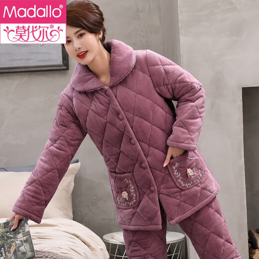 Pyjama modal pour les femmes en automne et en hiver, en velours corallien épaissi à trois couches, les mères de l'âge moyen et âgées fixent des vêtements d'hiver Style d'hiver 1105 rose L (165)