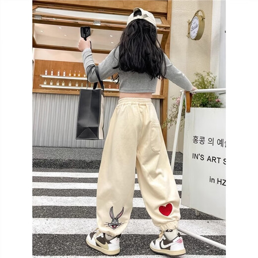 Girls' pants autumn and winter sports rabbit 2025 new children's plus velvet girls' trousers large children's tying feet trousers autumn NN-JA983 [Gray] plus velvet style 150cm