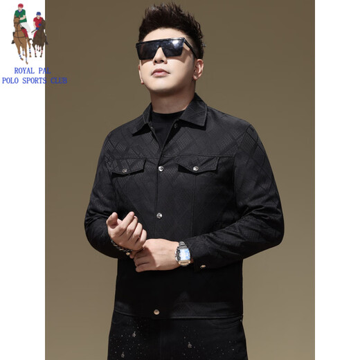 ROYAL PALM POLO SPORTS CLUB European fashion brand plaid jacquard work jacket men's spring and autumn new casual top lapel jacket men's black 4XL recommended weight 165-180Jin Jin equals 0.5 kg