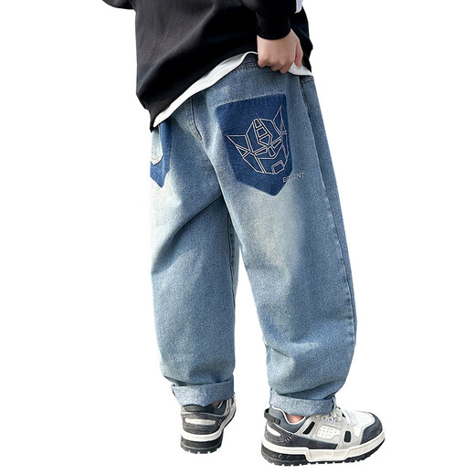 
McTicco children's handsome jeans boys spring and autumn pants 2024 new spring suit medium and large children boys straight trousers spring 13077 blue [Spring and autumn style] 130cm