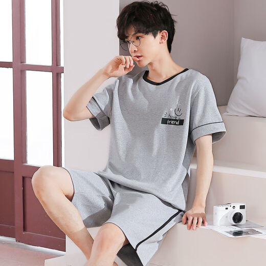 
Palando pajamas men's summer cotton short-sleeved shorts for young students' home clothes loose large size thin middle-aged men's suit H9928 XXXL (recommended 165-185 Jin [Jin equals 0.5 kg])