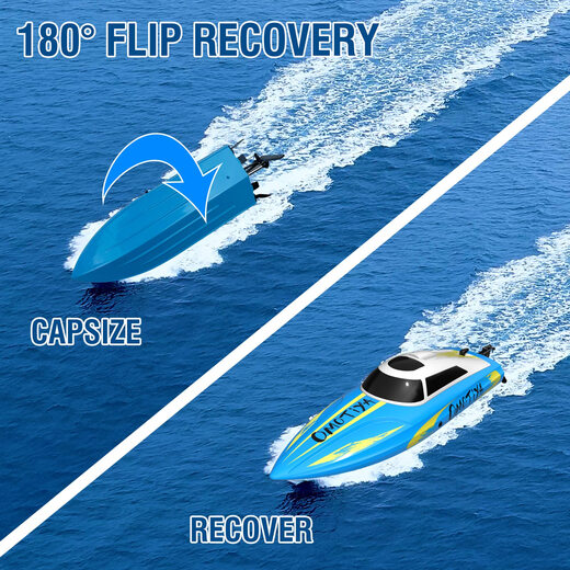 Bateau à grande vitesse télécommandé OMOTIYA pour enfants de 8 à 12 ans 20 km/h 4 canaux 2,4 GHz