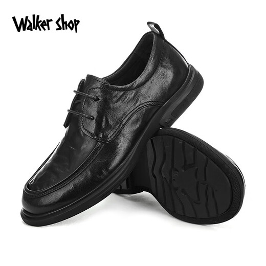 Walker Shop Commuting Men's Casual Leather Shoes First Layer Cowhide 2025 New Breathable and Comfortable Soft Sole Business Leather Shoes for Men Black Lace Up 40
