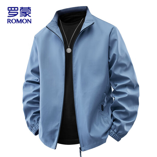 ROMON flight jacket men's autumn and winter business jacket men's commuter casual stand-up collar top men's black 3XL