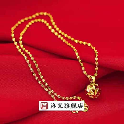 Luoyi 24IK gold necklace 999 pure gold 18k gold necklace water wave chain clavicle necklace gold transfer bead pendant (transfer