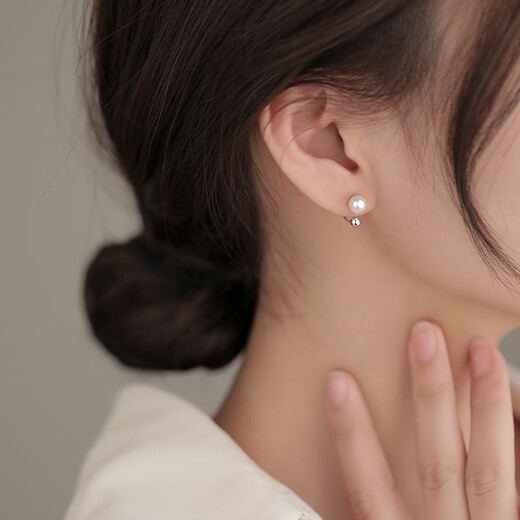 Xiangnan 999 sterling silver freshwater pearl earrings for women 2025 new popular earrings niche high-end earrings birthday gift 999 silver pearl earrings silver (pair)