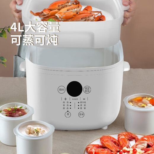 Tianji water-proof stew electric stew pot 4L steam bird's nest large capacity electric stew pot that can steam and stew household ceramic soup pot one pot five bladders with steamer multifunctional porridge artifact 40AG rapid steam-4L