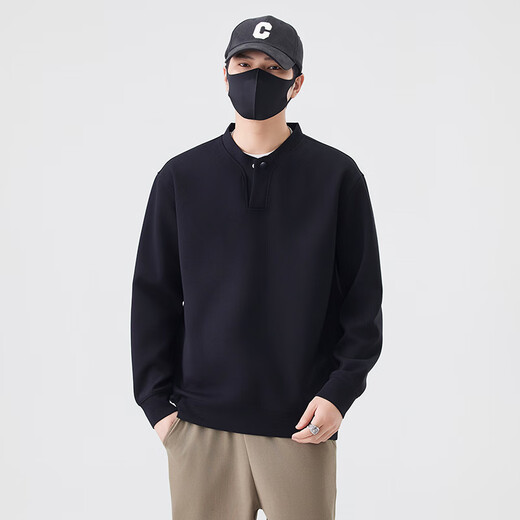 Vangeni high-end solid color sweatshirt for men spring and autumn 2025 new trendy loose Henry collar top men's casual bottoming shirt dark gray M recommended 100-120 Jin Jin equals 0.5 kg / free shipping insurance