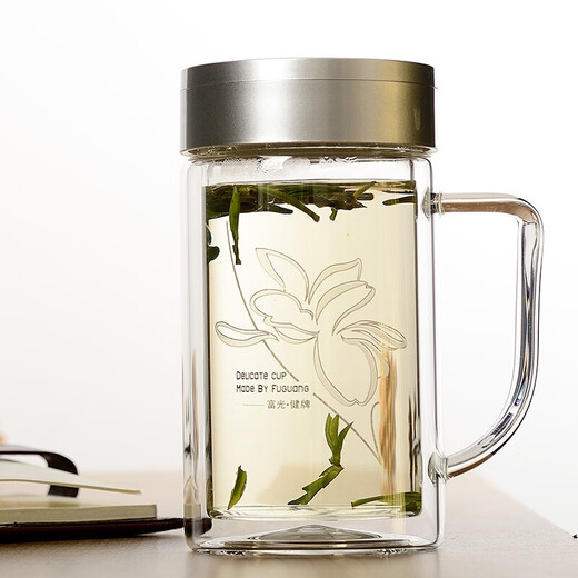 Fuguang 320ML+320ML double-layer multi-purpose tea cup heat-resistant glass cup with handle water cup (2 pieces)