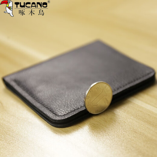 Woodpecker (Tucano) Mini petit portefeuille ultra-midi pour les hommes Clip de cuir en cuir véritable pour hommes pour le portefeuille vertical des jeunes hommes pour le café des messieurs