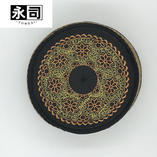 永司回族礼帽男士帽子礼拜帽回男新款回民少数民族回回帽橙花新疆绣花 蓝花黄线 56号
