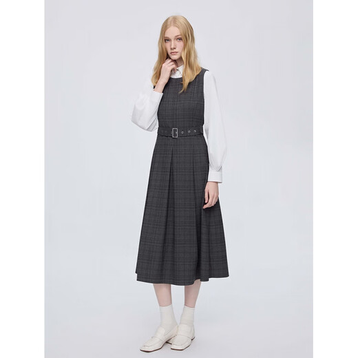 S.DEERsdeer women's 25-year new lapel plaid waist shirt dress suit S253Z1413 German gray 87 S 160