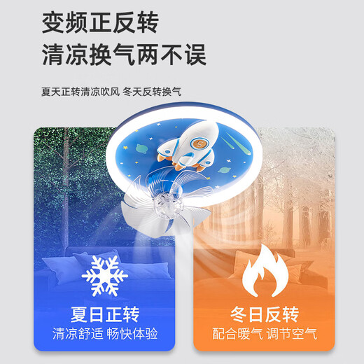 Menghu Kinderzimmer Fan Lichter Jungen und Mädchen Schlafzimmer Rocket Starry Himmel High Bright Eye Protection Smart Fernbedienung Sprach Deckenlampe 9194 Rocket Fan-offline Smart Voice