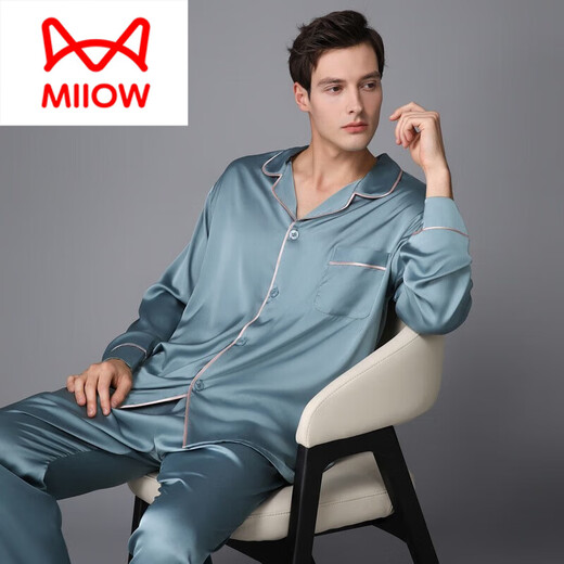 猫人（MiiOW）高端男款睡衣春秋款长袖长裤套装男秋季2025新款感家居服外穿 3899黑灰色 2XL (体重155到175)