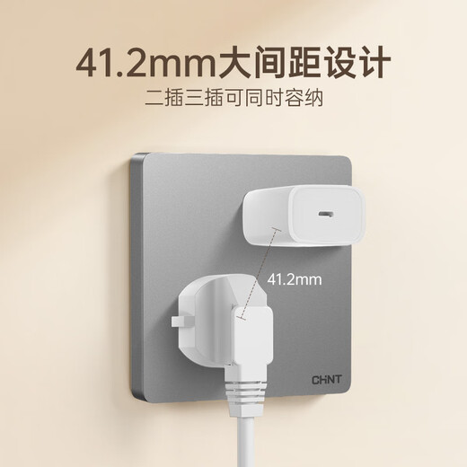 CHNT Switch Socket Panel Haushalt 86 Typ mit USB schrägen Fünf-Loch-Versteck Cream-Wind Large Platte 6c Fantasy Silbergrau Single Control Fünf-Loch