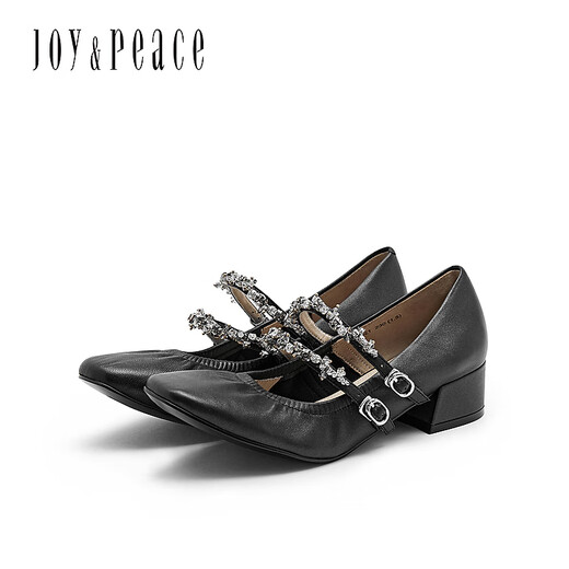 Joy/Meak's New Spring Wrinestone Chain цепочка среднего толстого пятки женские туфли Mary Jane 6621DAQ4 Black 39