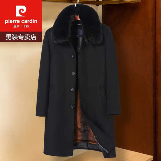 Pierre Cardin middle-aged and elderly dad winter coat men's sheep wool coat 50 years old 60 years old grandfather 70 long style over the knee plus velvet thickening navy blue L 175 recommended (recommended 110-130 Jin Jin equals 0.5 kg)