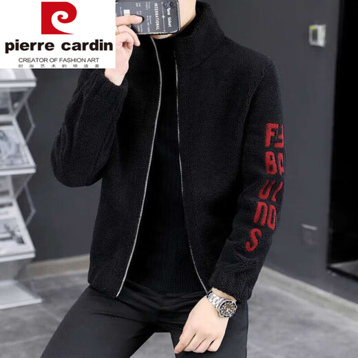 皮尔卡丹（pierre cardin）绵羊毛皮衣外套男款羊剪绒羊羔毛夹克加绒加厚开衫卫冬季 灰色 立领 羊羔毛 XL 175(115-135斤)