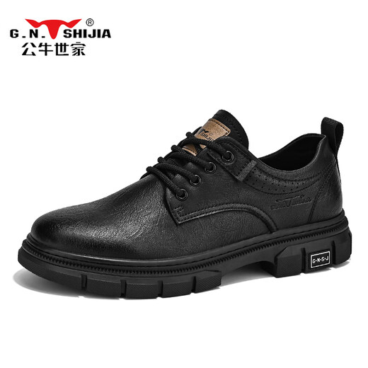 Bull Family Men's Shoes 2025 Spring New Retro Leather Shoes Men's Business Casual Shoes Men's British Soft Sole Low-top Martin Boots Black Four Seasons Single Shoes GN123101753 40 (Sports Shoe Code)