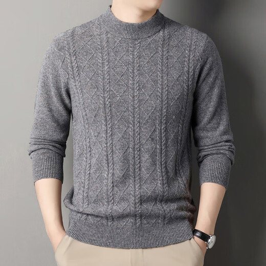 Deer King Optim high-end brand cashmere sweater men's sweater 2025 winter thickened bottoming sweater middle-aged warm pure cashmere sweater medium gray M 165 recommended weight 100-120Jin Jin equals 0.5 kg