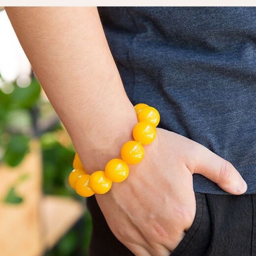 Chuji Lao Fenghuang comes with national inspection natural raw mineral authentic beeswax bracelets for men and women single circle chicken oil yellow old beeswax hands 25 grams bead diameter 14mm (unisex style) approx.
