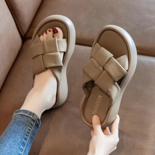 Belle Pedal Sandalen für Frauen im Sommer Wear 2025 Neue Strandsandalen mit dicker Locker-Strand modische Damen Schwangere Frauen pedalen Flip-Flops Khaki Farbe [verbessertes Modell] 37