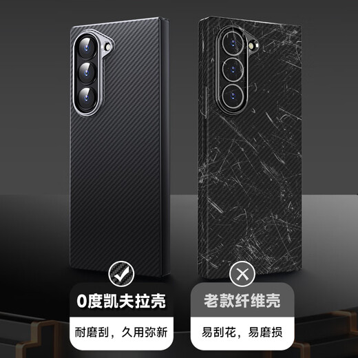 0 degrees suitable for Samsung Galaxy Z Fold6 mobile phone case MagSafe magnetic Kevlar fiber pattern protective case folding screen flip-type light luxury protective case protection lens Samsung Z Fold6-Black [magnetic charging] Kevlar mobile phone case

