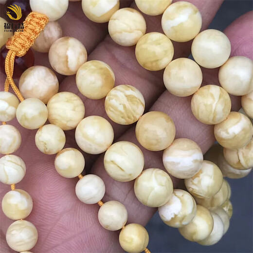 Fuwanzhe Natural Russian White Flower Beeswax Bracelet 108 Buddha Beads Tiger Skin Pattern Amber Bracelet Necklace White Wax Rosary Beads 8.5mm 108 beads Weight 42g