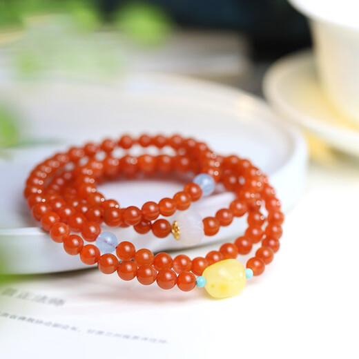 Baoxin Fanrui BOSFRU natural cherry red southern red agate multi-circle bracelet for women Hetian jade lotus beeswax accessories light luxury ornaments gifts and toys