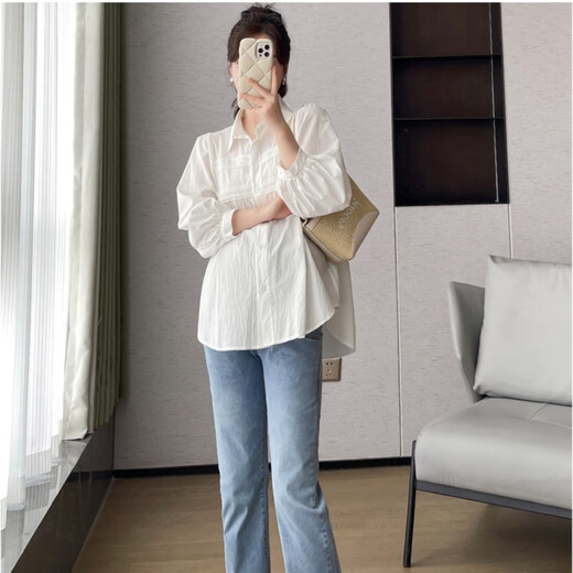 La mère de la mère de Ranqi, la maternité du printemps et de style automne, le ventre à la mode couvrant son ventre sans montrer sa chemise de vêtements de grande taille