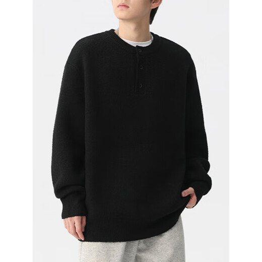 Dances with Wolves (DANCING WOLVES) xxbro men's #Henry collar thickened winter lazy style knitted inner sweater men's versatile loose bottoming shirt dark gray M