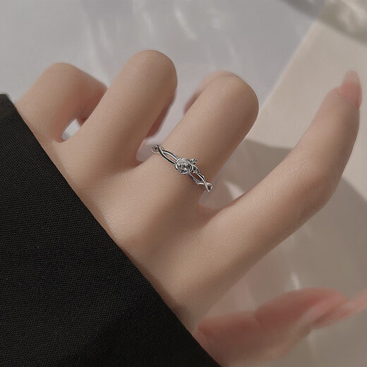 BXES925 sterling silver rose ring female niche bestie index finger ring light luxury ring open ring tail ring cross rose ring anti-oxidation sealed bag