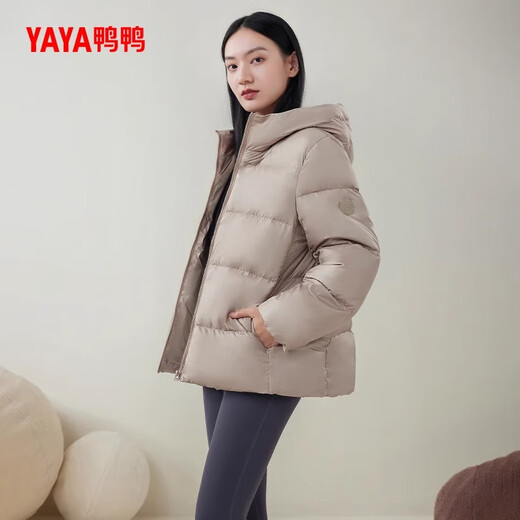 YAYA down jacket women's short 2024 winter new fashion casual versatile hooded warm jacket KL charcoal black M (160)