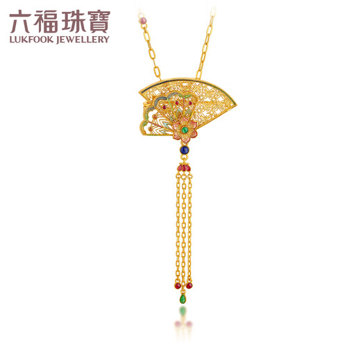 Liufu Schmuck Fuß Gold Blumenblüte Brosche Ventilator Quaste Colored Craft Gold Halskette Brosche Dual-Purpose-Preis L17TBGN0016 13,92 Gramm (einschließlich Arbeitskosten 2.603 Yuan)
