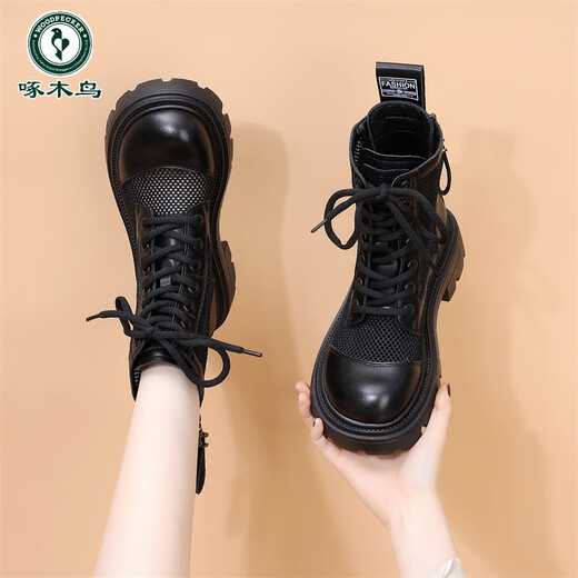Specht Mesh Leder Martin Stiefel für Frauen 2025 Sommer neuer britischer Stil dicker alleinerhöhen verstärkt dünne kurze Stiefel atmungsaktive hohle Mesh Boots Beige 37
