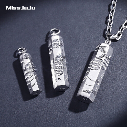 Miss JuJu pt950 platinum dragon and phoenix column pendant men's finely carved six-sided cylinder pendant small size weighs 3.7-3.9 grams