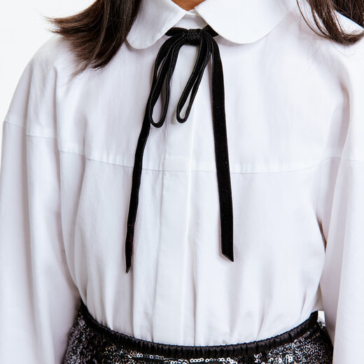 Little MO&Co. Children's clothing autumn new style girls pure cotton doll collar bow long-sleeved white shirt shirt white 120 120/60