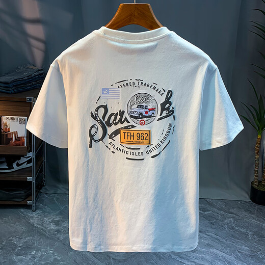 Qianji (QIANJI) 2024 summer new short-sleeved T-shirt men's trendy printed T-shirt round neck versatile sweat-absorbing and breathable men's clothes white [JSW9906#] L suitable for weight 100-110Jin [Jin equals 0.5 kg] wear