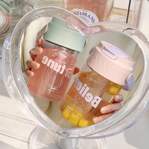 Jetshunxing Summer Water Cup for Women Ins Straw Cup para estudiantes con té de alto valor y separación de agua Copa de té para trabajadores de oficina para hombres Control de belleza Color polvo [con mango de separación de té] 689 ml de taza + calcomanía 3D