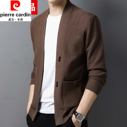 皮尔卡丹（pierre cardin）男士羊毛针织开衫外套春秋季新款韩版中青年休闲百搭外穿毛衣上衣 四粒扣 灰色 175