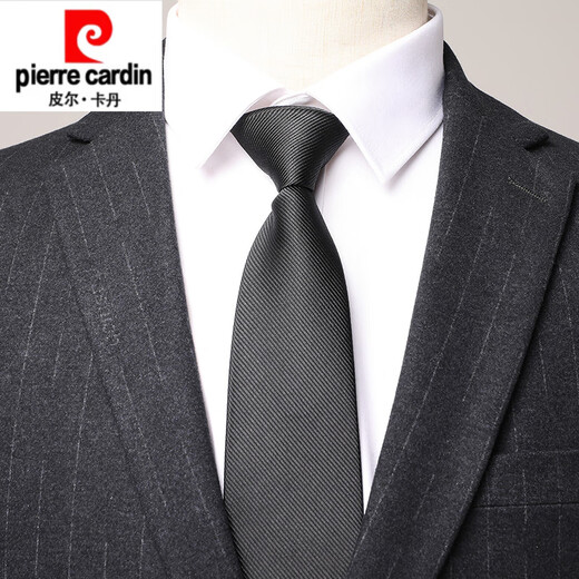 Pierre Cardin high-end men's wool suit striped no-iron suit dress slim business casual middle-aged men's suit thick black and gray striped suit M