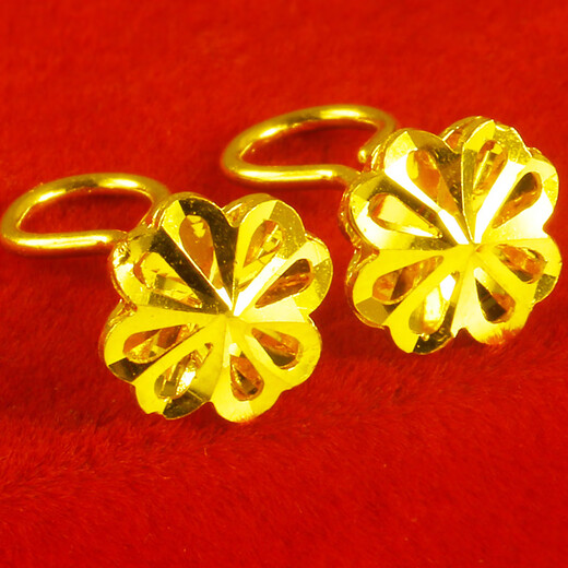 Qianying Gold Stud Earrings for Women 9999 Pure Gold Real Gold Earrings Plain Gold Earrings Curved Hook Double-layered Heart-Shaped Wedding Jewelry for My Wife Weighs About 2.10-2.2g (Including Labor Cost 35)