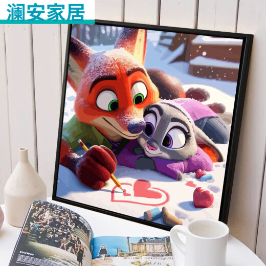 CLCEY疯狂动物城数字油画 可爱卡通疯狂动物城数字油画+外框 SJ13555 30*30cm绷好加厚实木内框+外框