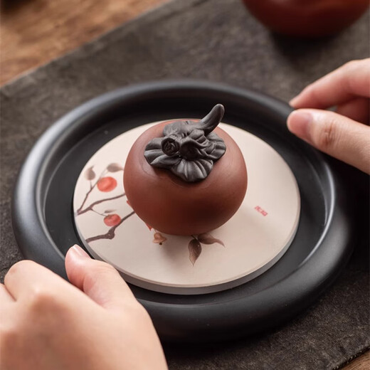 Original ore purple sand persimmon tea pet ornaments cover boutique can be raised to prevent real fruit tea set small tea complete decorative crafts purple sand persimmon tea pet - good persimmons in pairs