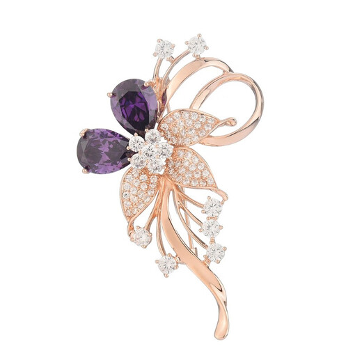 QUAMER fashion zircon women's high-end suit with flower corsage simple plant pin coat sweater champagne gold length 6.8cm *4.3cm