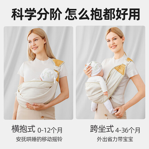 高童小月龄婴儿背带外出抱娃神器解放双手简易省力前抱式新生儿宝宝 莫奈灰-加宽肩带
