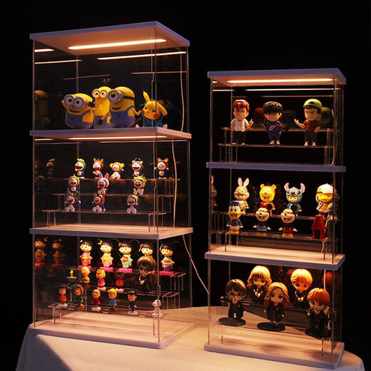 桌面泡泡玛特展示盒led灯发光展示盒展示柜亚克力透明展示盒 中号顶灯带梯子两层6623DT