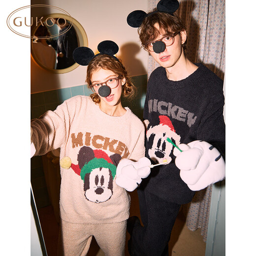 Gukoo Pajamas Couple Winter Disney Co-branded New Maillard Half Velvet Warm Men's Home Clothing Set Female D Mickey Couple Pajamas M Female